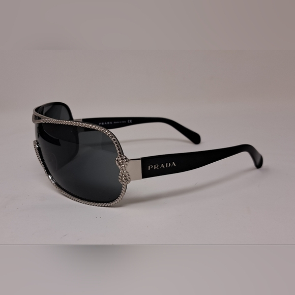 PRADA Women's Rimless shield sunglasses black silver Mono Rope Y2K SPR 1BC-1A1 - Picture 8 of 15